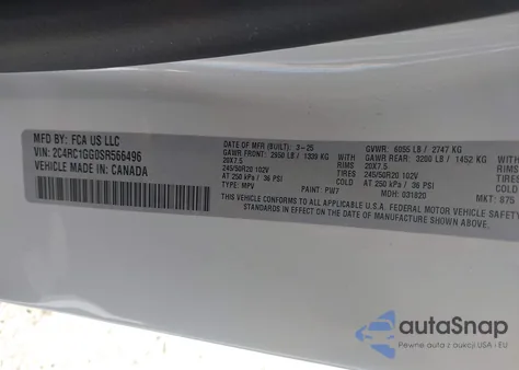 2025 Chrysler Pacifica Limited из США, поврежденный, VIN 2C4RC1GG0SR566496